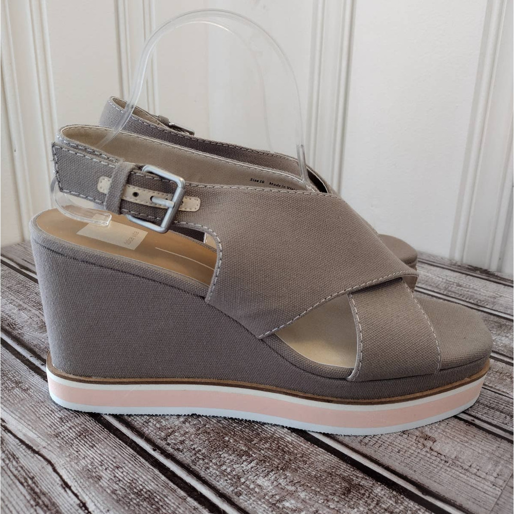 Dolce Vita | NWOT Gray Canvas "Owen" Peep-Toe Sling-Back Wedge Sandals